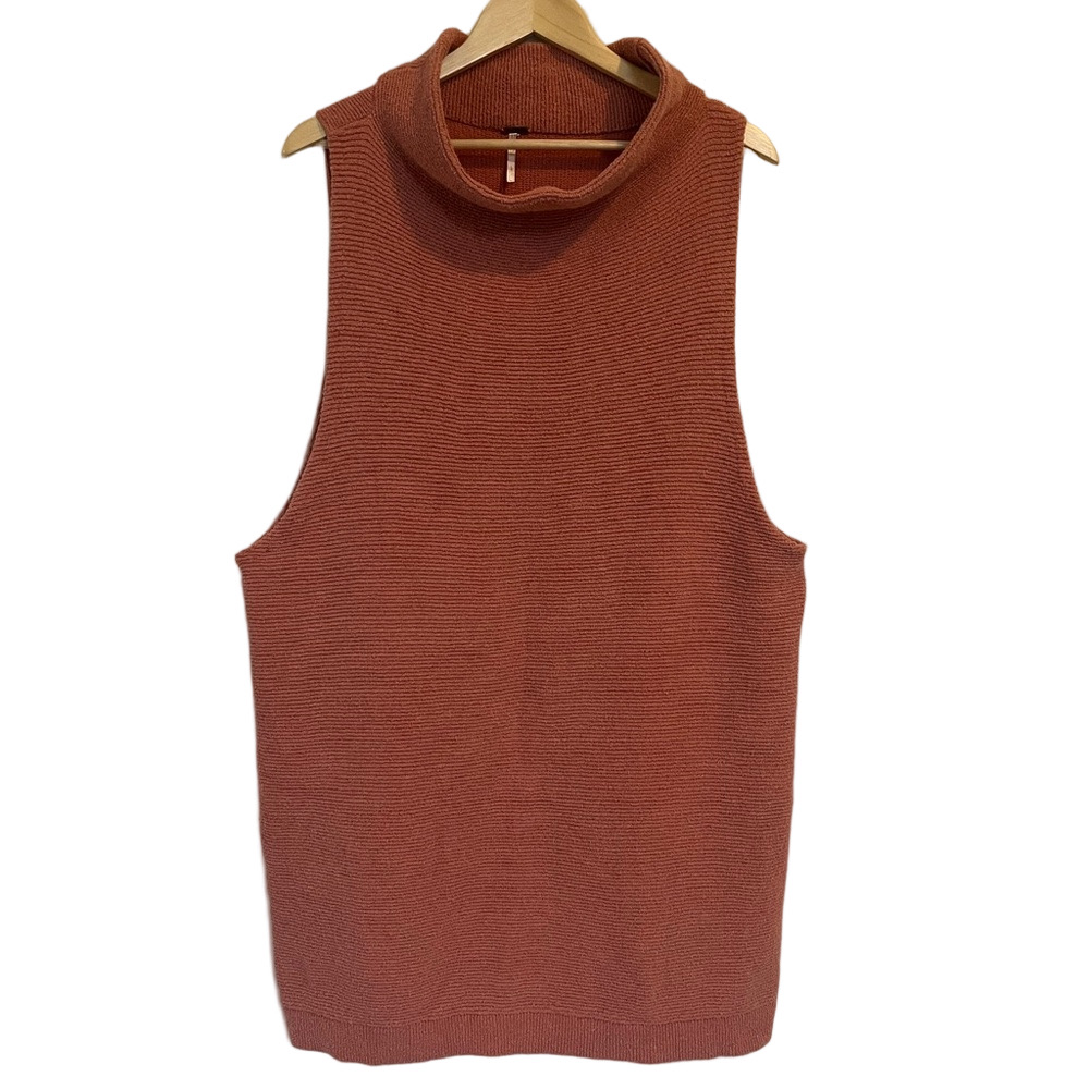 Free People Rust Orange Ribbed Sleeveless Cowl neck Tunic